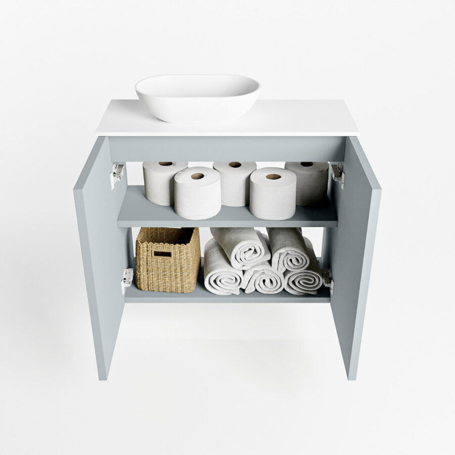 MONDIAZ FOWY toiletmeubel 60cm kleur clay. Waskom positie links kleur talc | talc. Zonder kraangat - Afbeelding 8