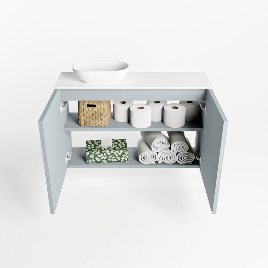 MONDIAZ FOWY toiletmeubel 80cm kleur clay. Waskom positie links kleur talc | talc. Met 1 kraangat - Afbeelding 8