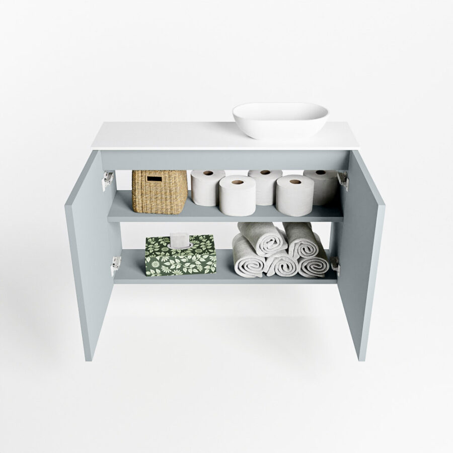MONDIAZ FOWY toiletmeubel 80cm kleur clay. Waskom positie rechts kleur talc | talc. Met 1 kraangat - Afbeelding 8