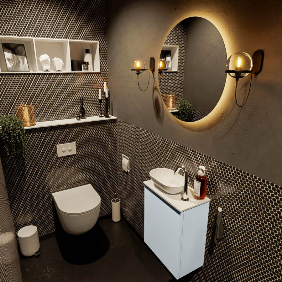 MONDIAZ FOWY toiletmeubel 40cm kleur clay. Waskom positie links kleur talc | talc. Met 1 kraangat