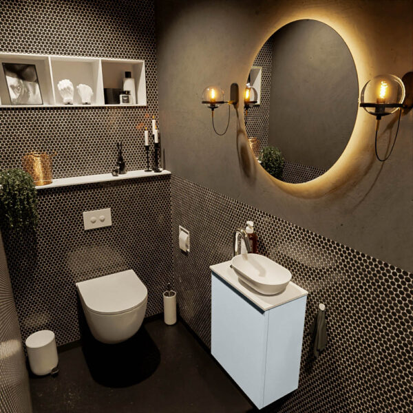MONDIAZ FOWY toiletmeubel 40cm kleur clay. Waskom positie rechts kleur talc | talc. Met 1 kraangat
