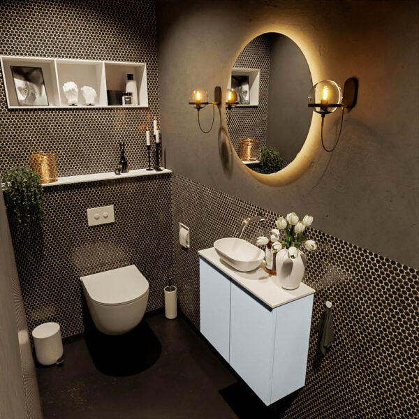 MONDIAZ FOWY toiletmeubel 60cm kleur clay. Waskom positie links kleur talc | talc. Zonder kraangat