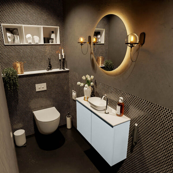 MONDIAZ FOWY toiletmeubel 80cm kleur clay. Waskom positie midden kleur talc | talc. Met 1 kraangat