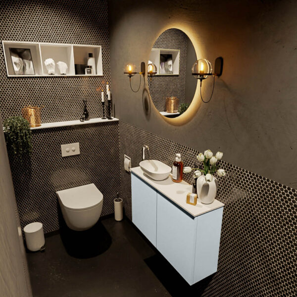 MONDIAZ FOWY toiletmeubel 80cm kleur clay. Waskom positie links kleur talc | talc. Met 1 kraangat