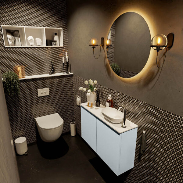 MONDIAZ FOWY toiletmeubel 80cm kleur clay. Waskom positie rechts kleur talc | talc. Met 1 kraangat