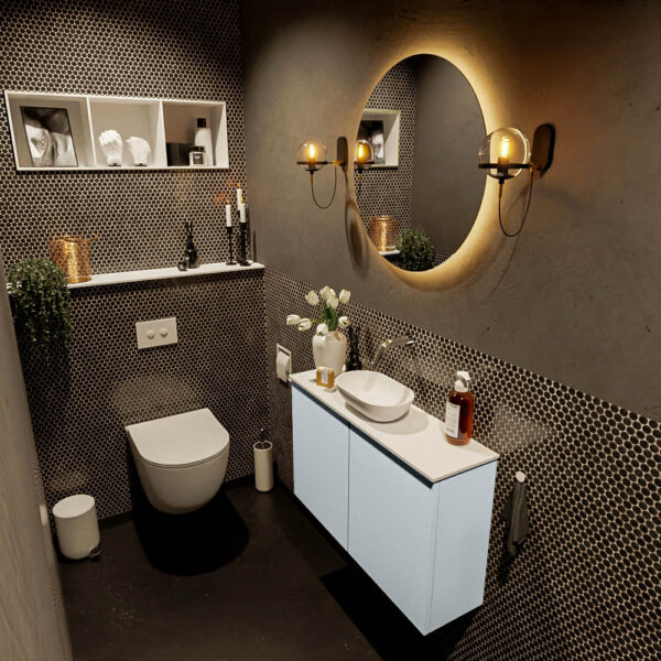 MONDIAZ FOWY toiletmeubel 80cm kleur clay. Waskom positie midden kleur talc | talc. Zonder kraangat