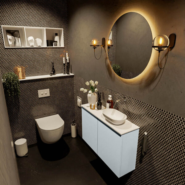 MONDIAZ FOWY toiletmeubel 80cm kleur clay. Waskom positie rechts kleur talc | talc. Zonder kraangat