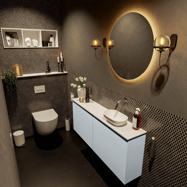 MONDIAZ FOWY toiletmeubel 120cm kleur clay. Waskom positie rechts kleur talc | talc. Zonder kraangat