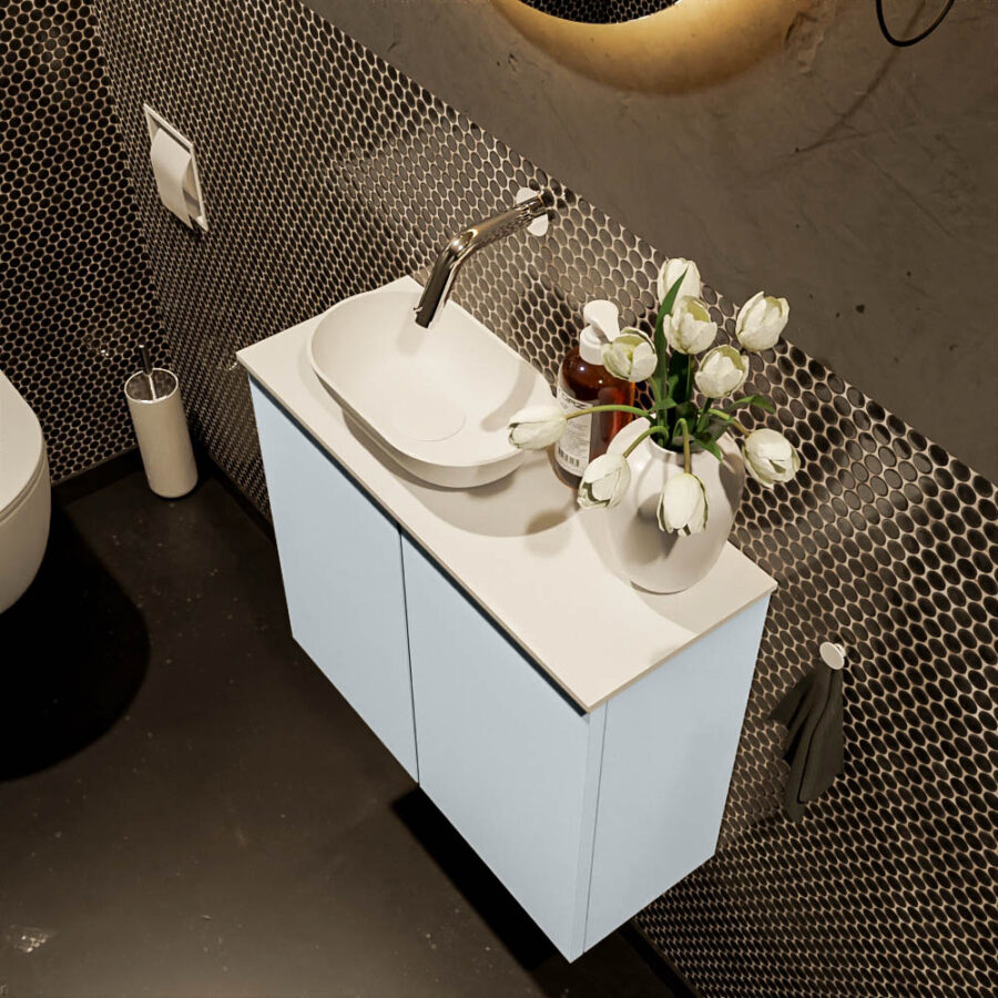 MONDIAZ FOWY toiletmeubel 60cm kleur clay. Waskom positie links kleur talc | talc. Zonder kraangat - Afbeelding 3