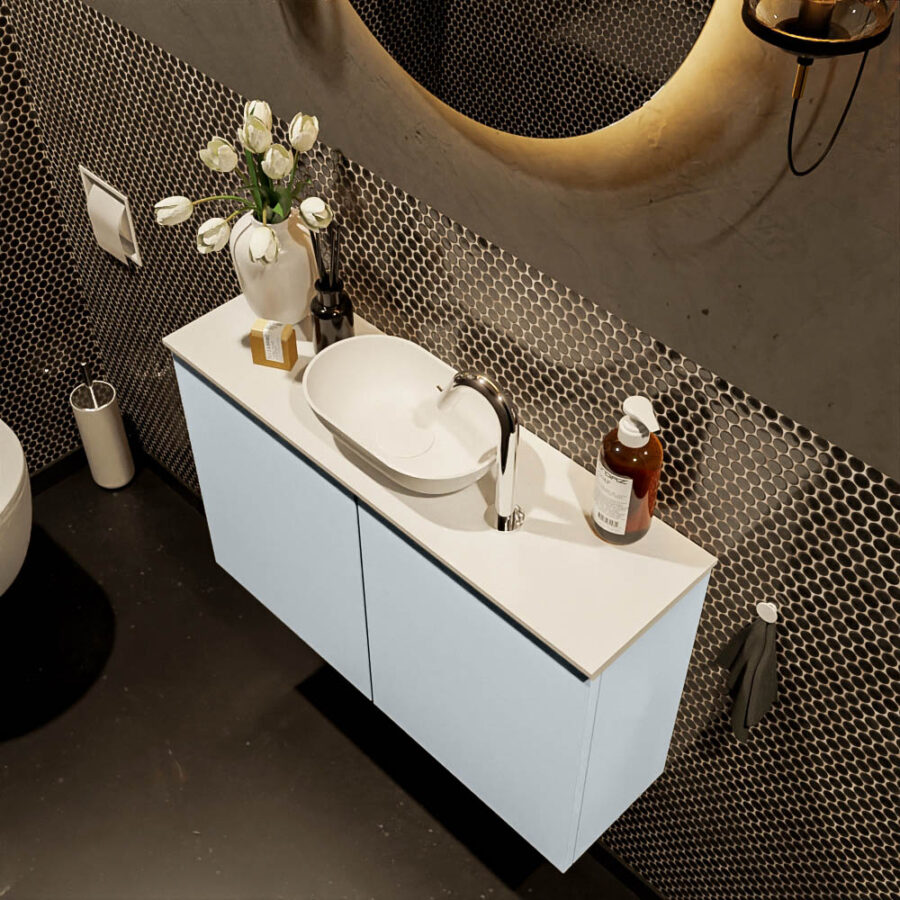 MONDIAZ FOWY toiletmeubel 80cm kleur clay. Waskom positie midden kleur talc | talc. Met 1 kraangat - Afbeelding 3