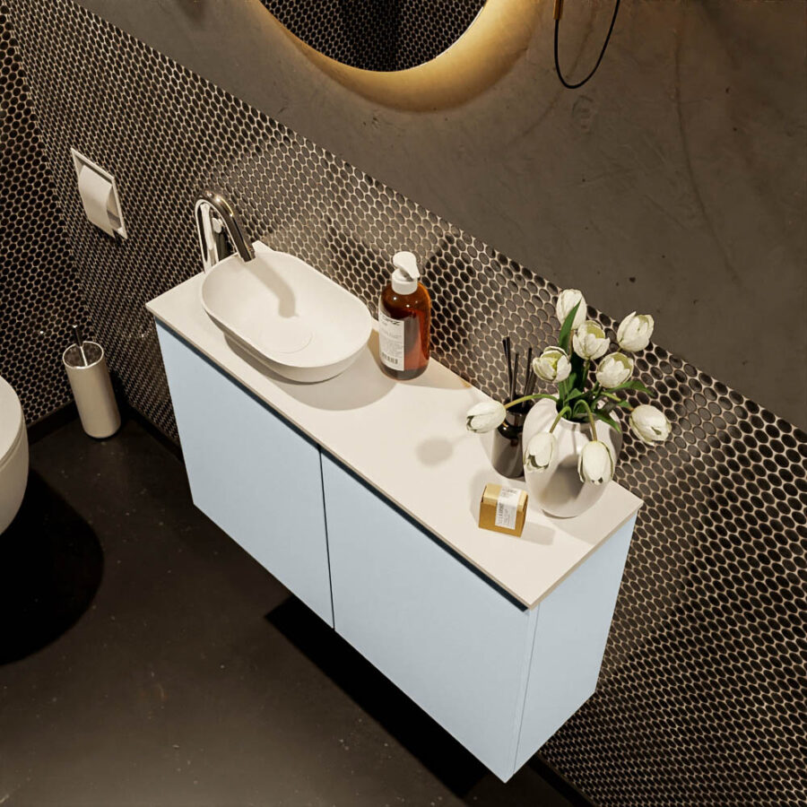 MONDIAZ FOWY toiletmeubel 80cm kleur clay. Waskom positie links kleur talc | talc. Met 1 kraangat - Afbeelding 3