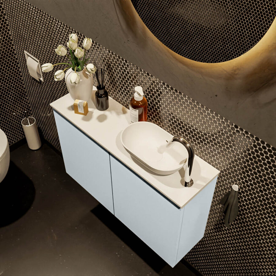 MONDIAZ FOWY toiletmeubel 80cm kleur clay. Waskom positie rechts kleur talc | talc. Met 1 kraangat - Afbeelding 3