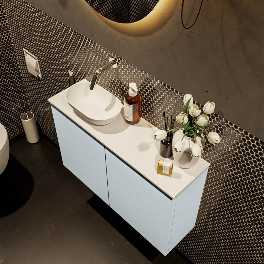 MONDIAZ FOWY toiletmeubel 80cm kleur clay. Waskom positie links kleur talc | talc. Zonder kraangat - Afbeelding 3
