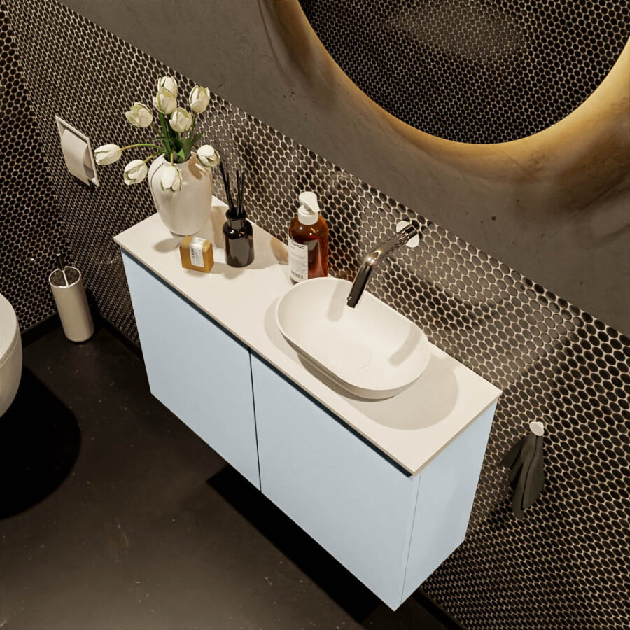 MONDIAZ FOWY toiletmeubel 80cm kleur clay. Waskom positie rechts kleur talc | talc. Zonder kraangat - Afbeelding 3