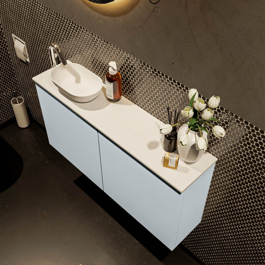 MONDIAZ FOWY toiletmeubel 100cm kleur clay. Waskom positie links kleur talc | talc. Met 1 kraangat - Afbeelding 3