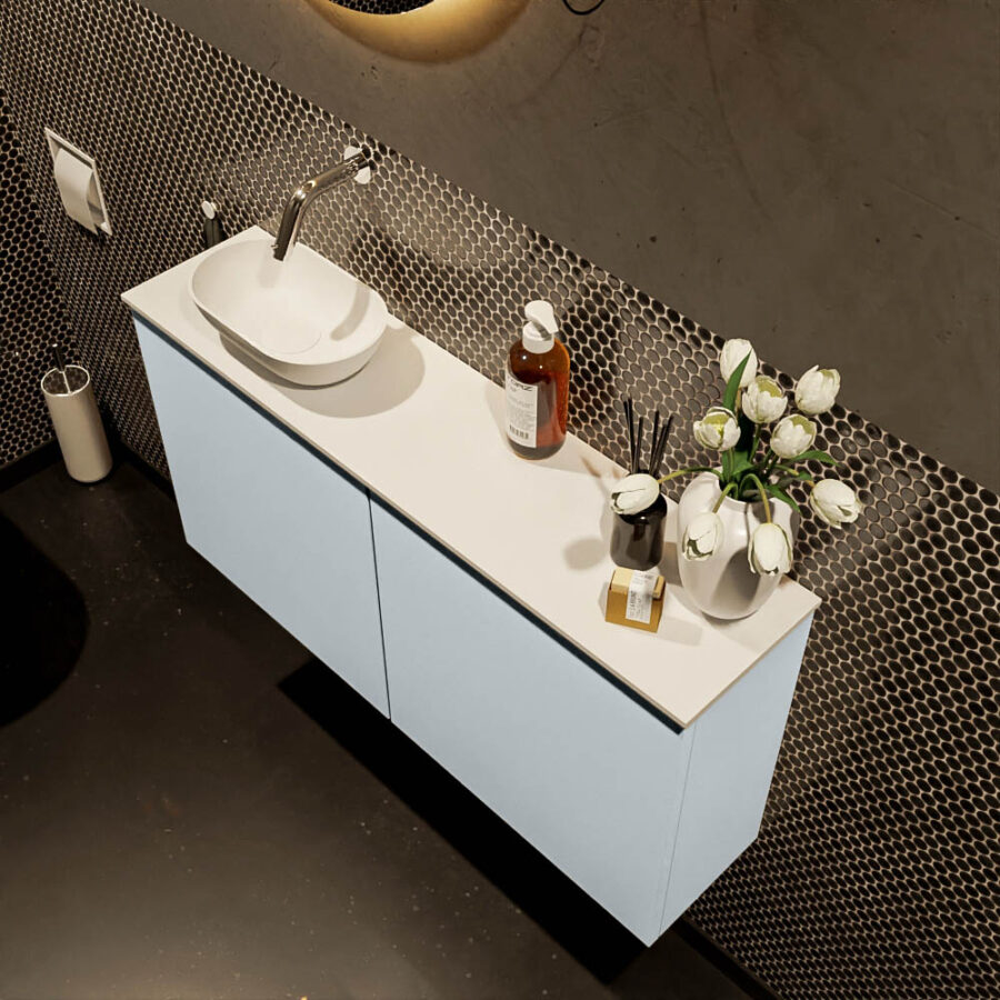 MONDIAZ FOWY toiletmeubel 100cm kleur clay. Waskom positie links kleur talc | talc. Zonder kraangat - Afbeelding 3