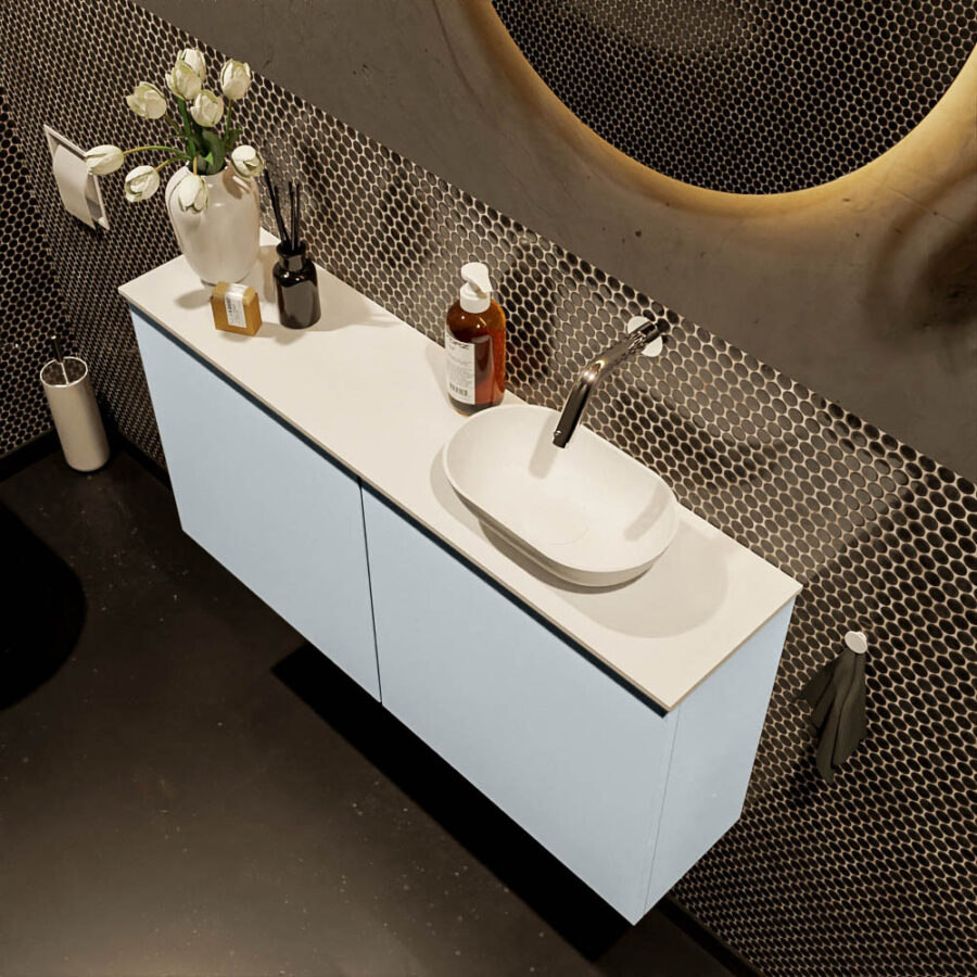 MONDIAZ FOWY toiletmeubel 100cm kleur clay. Waskom positie rechts kleur talc | talc. Zonder kraangat - Afbeelding 3