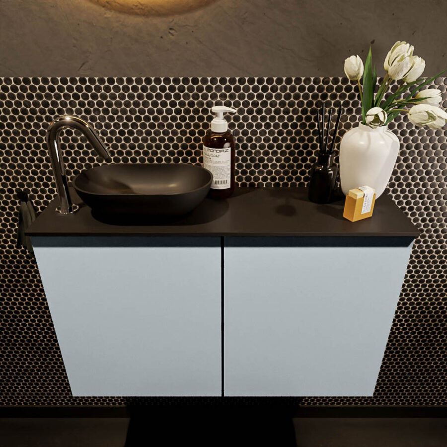 MONDIAZ FOWY toiletmeubel 80cm kleur clay. Waskom positie links kleur urban | urban. Met 1 kraangat - Afbeelding 2
