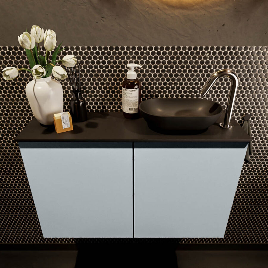 MONDIAZ FOWY toiletmeubel 80cm kleur clay. Waskom positie rechts kleur urban | urban. Met 1 kraangat - Afbeelding 2