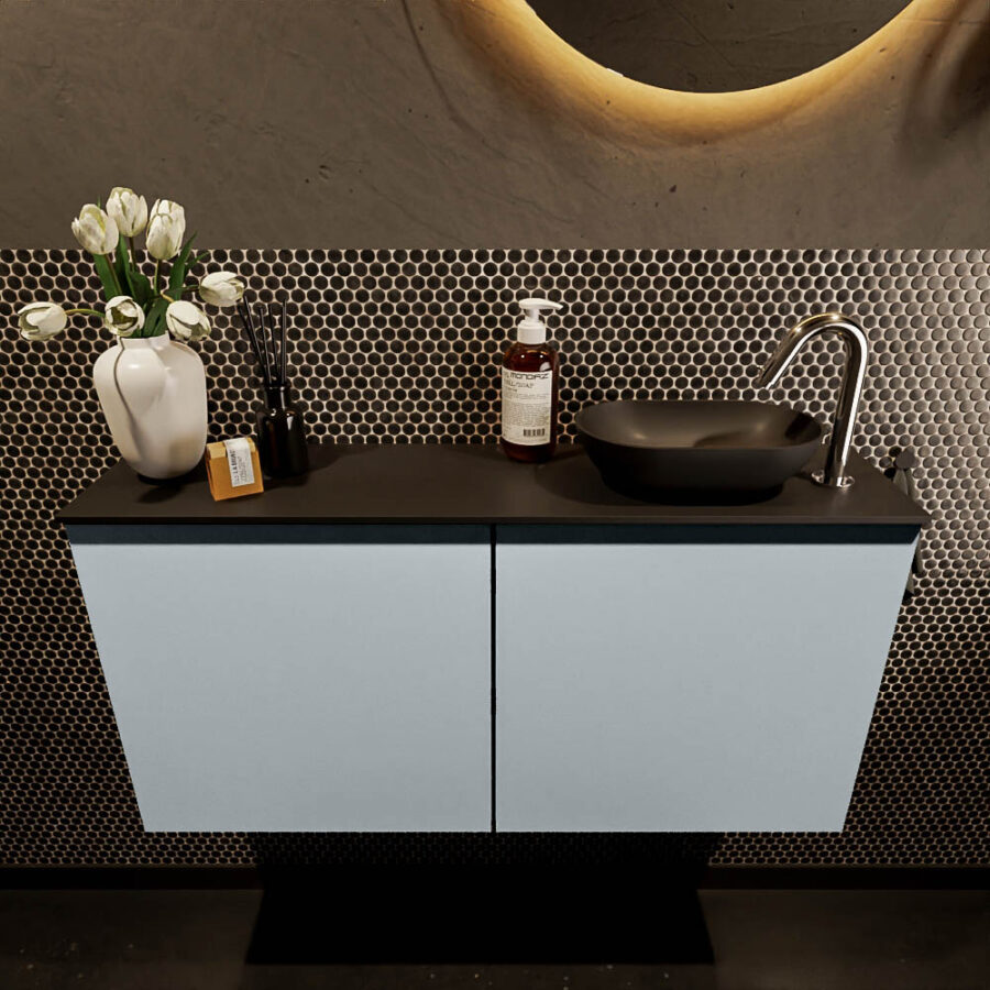 MONDIAZ FOWY toiletmeubel 100cm kleur clay. Waskom positie rechts kleur urban | urban. Met 1 kraangat - Afbeelding 2