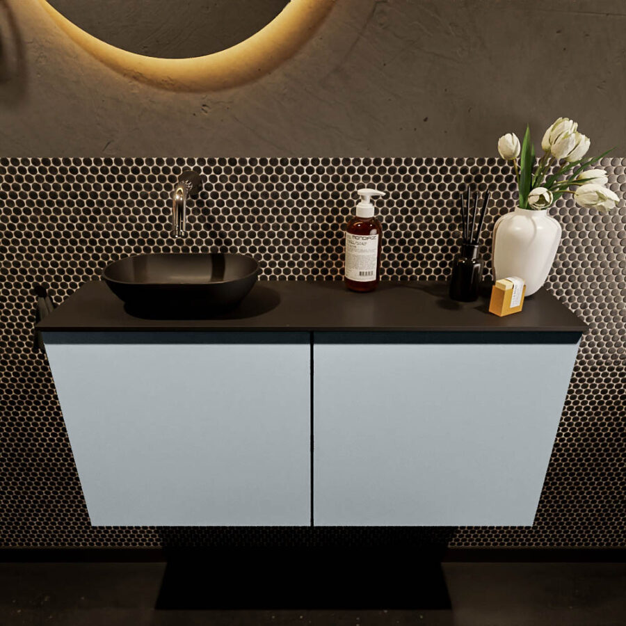 MONDIAZ FOWY toiletmeubel 100cm kleur clay. Waskom positie links kleur urban | urban. Zonder kraangat - Afbeelding 2