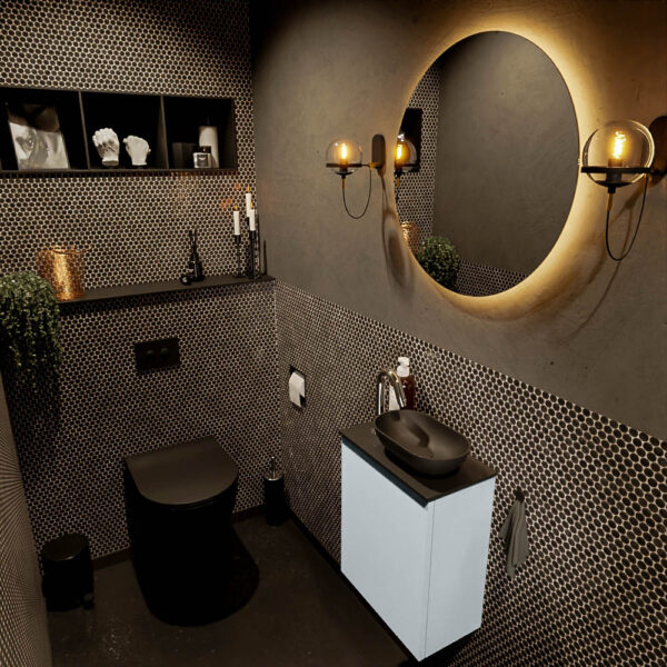 MONDIAZ FOWY toiletmeubel 40cm kleur clay. Waskom positie rechts kleur urban | urban. Met 1 kraangat