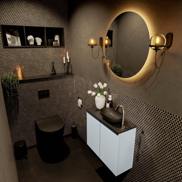 MONDIAZ FOWY toiletmeubel 60cm kleur clay. Waskom positie rechts kleur urban | urban. Met 1 kraangat