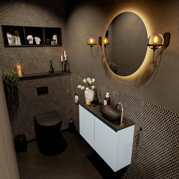 MONDIAZ FOWY toiletmeubel 80cm kleur clay. Waskom positie rechts kleur urban | urban. Met 1 kraangat