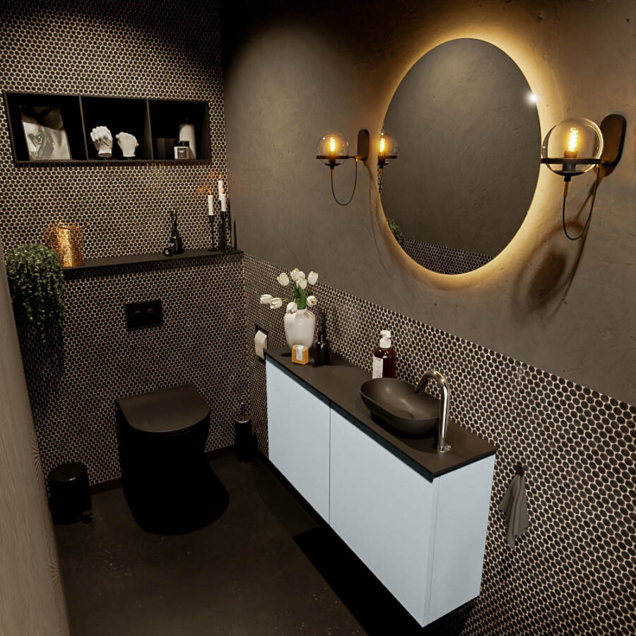 MONDIAZ FOWY toiletmeubel 100cm kleur clay. Waskom positie rechts kleur urban | urban. Met 1 kraangat