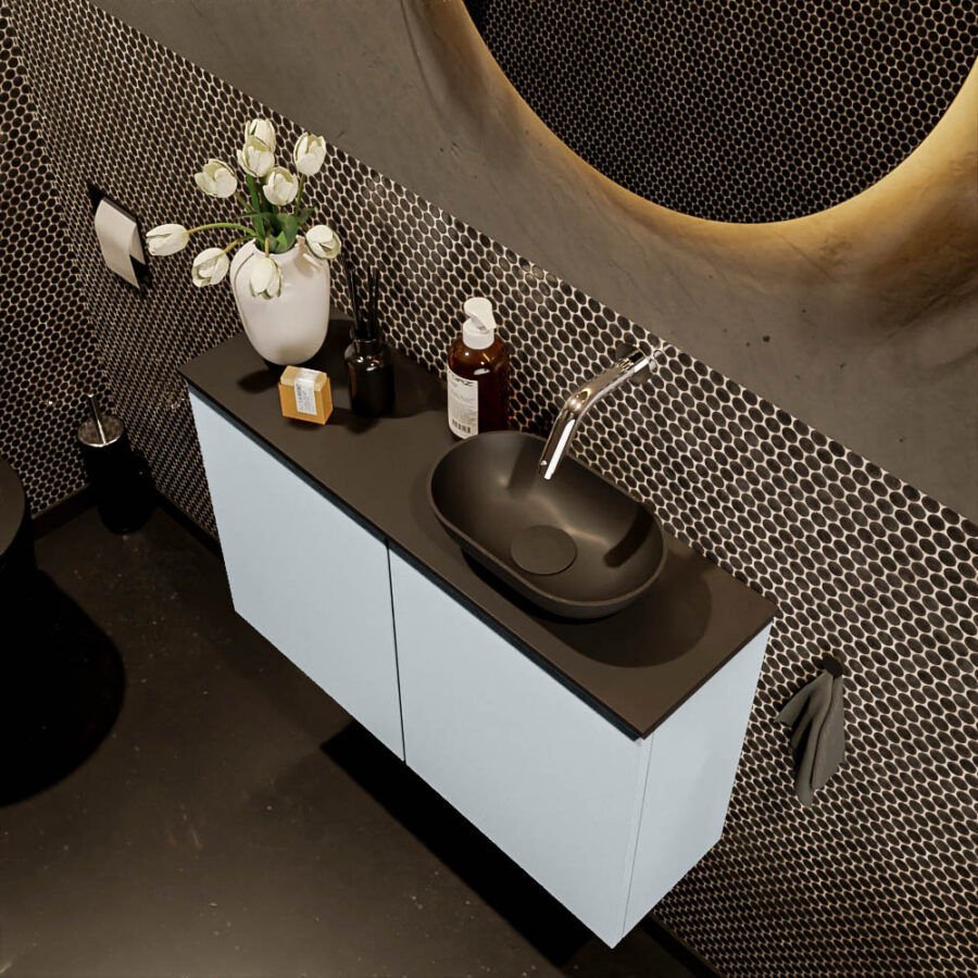 MONDIAZ FOWY toiletmeubel 80cm kleur clay. Waskom positie rechts kleur urban | urban. Zonder kraangat - Afbeelding 3