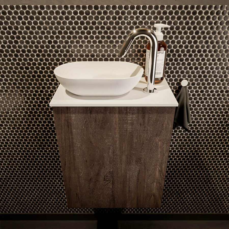 MONDIAZ FOWY toiletmeubel 40cm kleur dark brown. Waskom positie links kleur talc | talc. Met 1 kraangat - Afbeelding 2