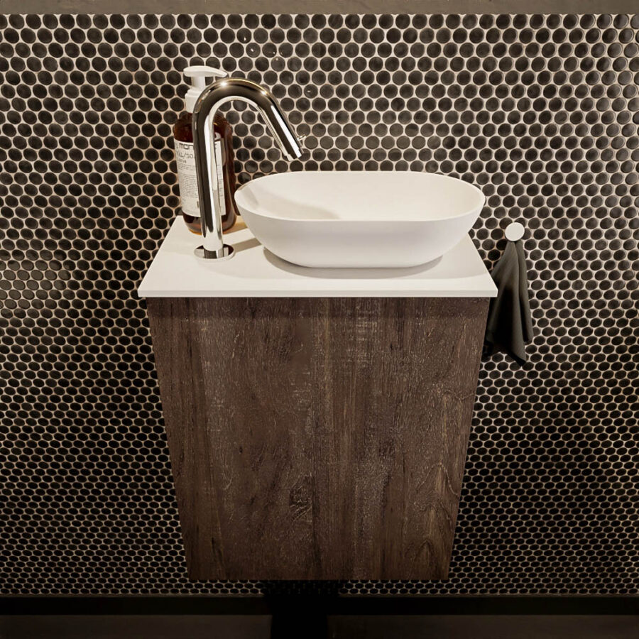 MONDIAZ FOWY toiletmeubel 40cm kleur dark brown. Waskom positie rechts kleur talc | talc. Met 1 kraangat - Afbeelding 2