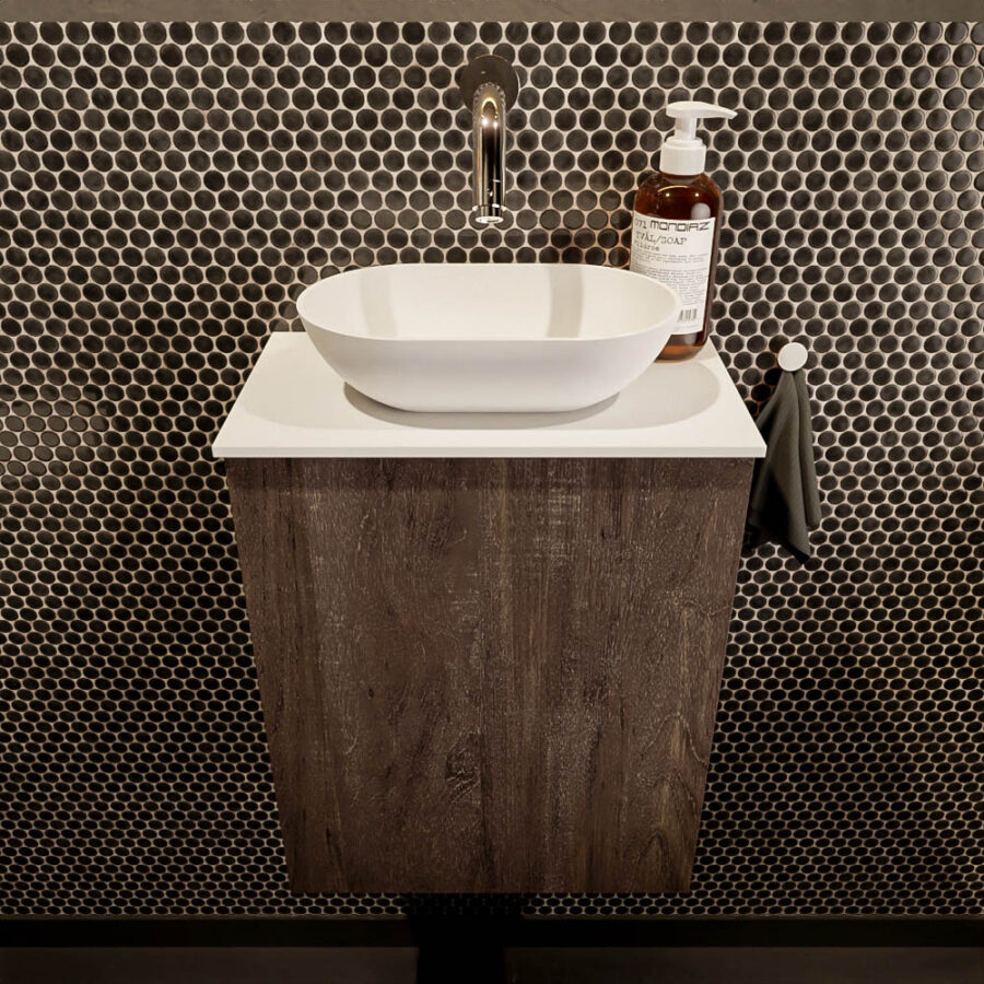 MONDIAZ FOWY toiletmeubel 40cm kleur dark brown. Waskom positie midden kleur talc | talc. Zonder kraangat - Afbeelding 2