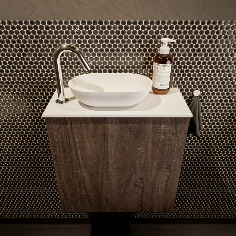 MONDIAZ FOWY toiletmeubel 50cm kleur dark brown. Waskom positie links kleur talc | talc. Met 1 kraangat - Afbeelding 2