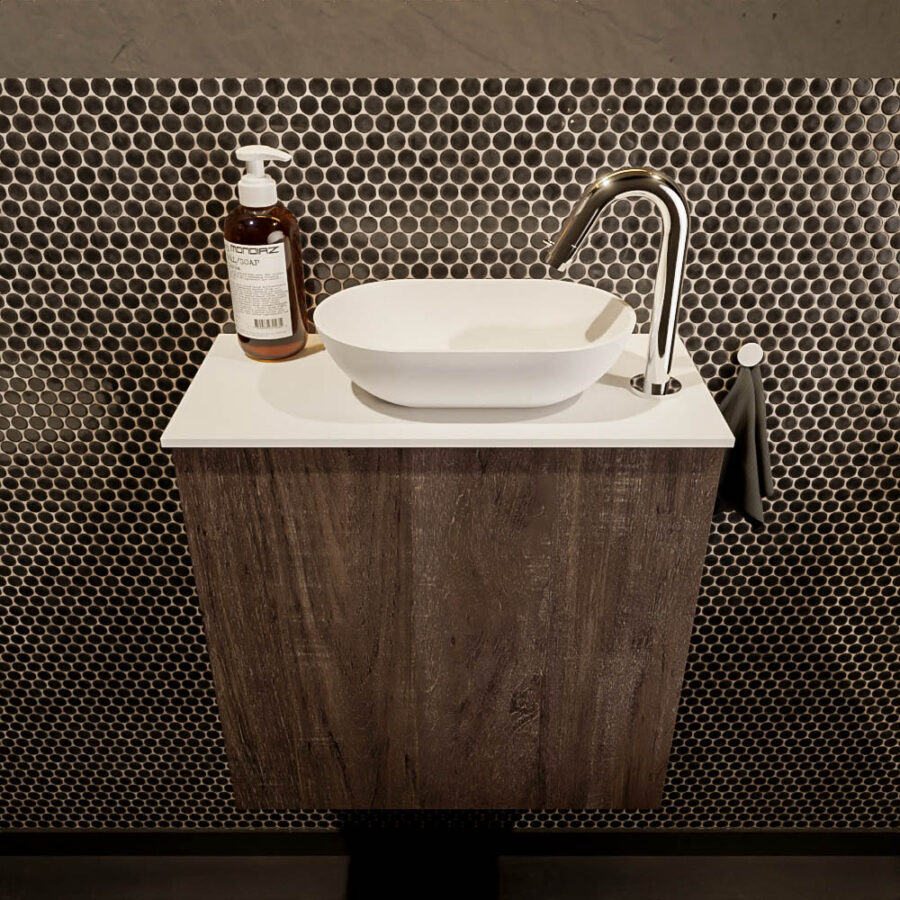 MONDIAZ FOWY toiletmeubel 50cm kleur dark brown. Waskom positie rechts kleur talc | talc. Met 1 kraangat - Afbeelding 2