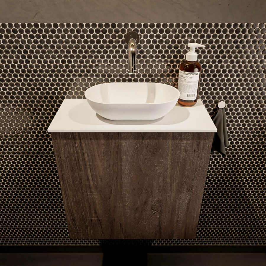 MONDIAZ FOWY toiletmeubel 50cm kleur dark brown. Waskom positie midden kleur talc | talc. Zonder kraangat - Afbeelding 2