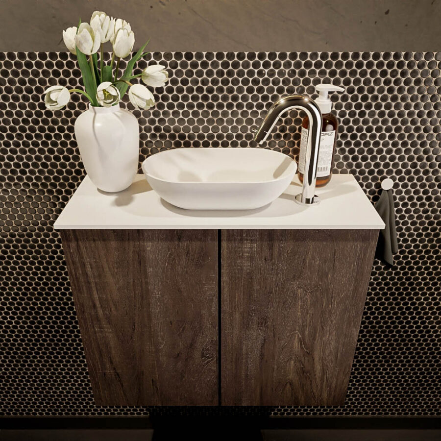 MONDIAZ FOWY toiletmeubel 60cm kleur dark brown. Waskom positie midden kleur talc | talc. Met 1 kraangat - Afbeelding 2