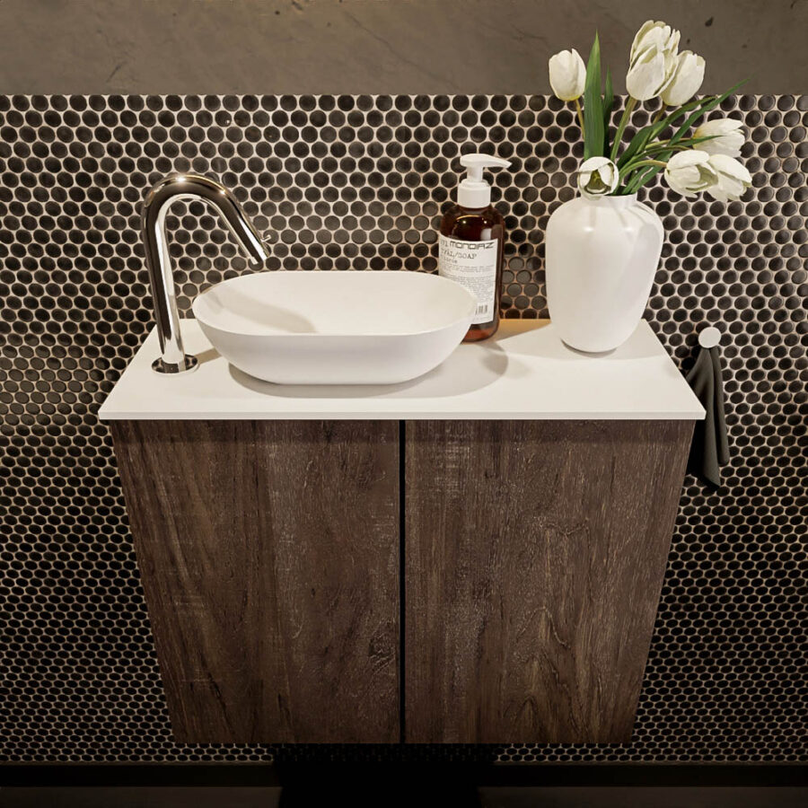 MONDIAZ FOWY toiletmeubel 60cm kleur dark brown. Waskom positie links kleur talc | talc. Met 1 kraangat - Afbeelding 2