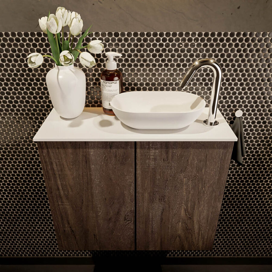 MONDIAZ FOWY toiletmeubel 60cm kleur dark brown. Waskom positie rechts kleur talc | talc. Met 1 kraangat - Afbeelding 2
