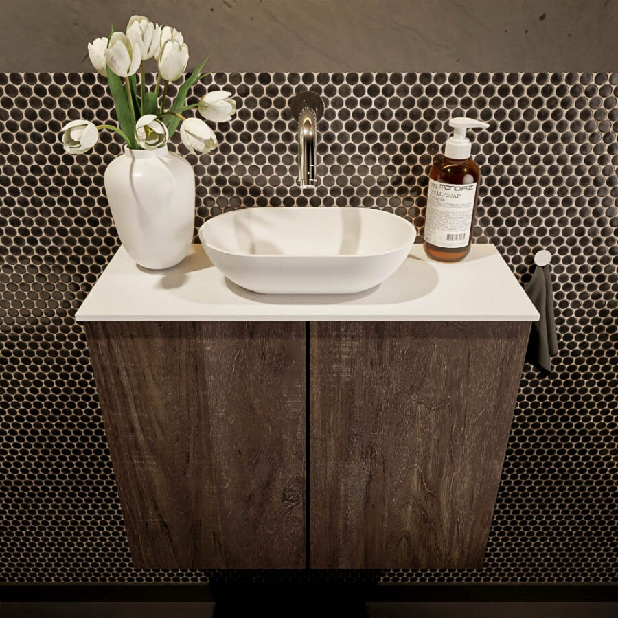 MONDIAZ FOWY toiletmeubel 60cm kleur dark brown. Waskom positie midden kleur talc | talc. Zonder kraangat - Afbeelding 2