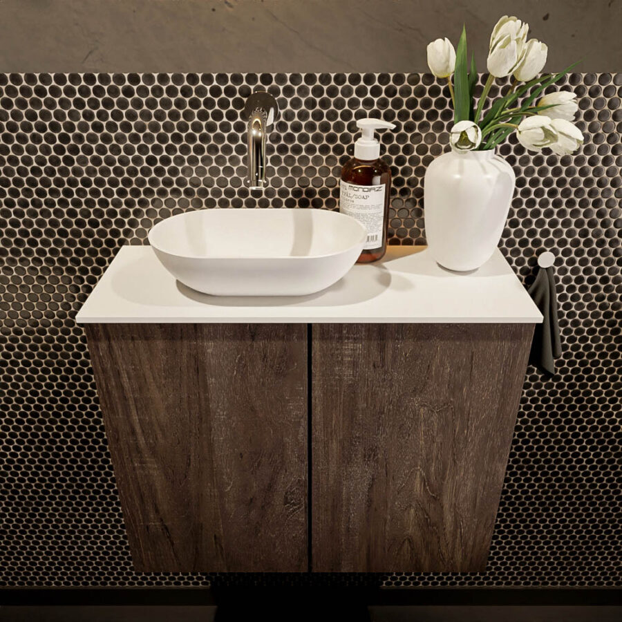 MONDIAZ FOWY toiletmeubel 60cm kleur dark brown. Waskom positie links kleur talc | talc. Zonder kraangat - Afbeelding 2