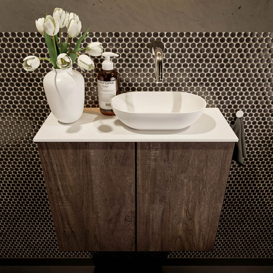 MONDIAZ FOWY toiletmeubel 60cm kleur dark brown. Waskom positie rechts kleur talc | talc. Zonder kraangat - Afbeelding 2