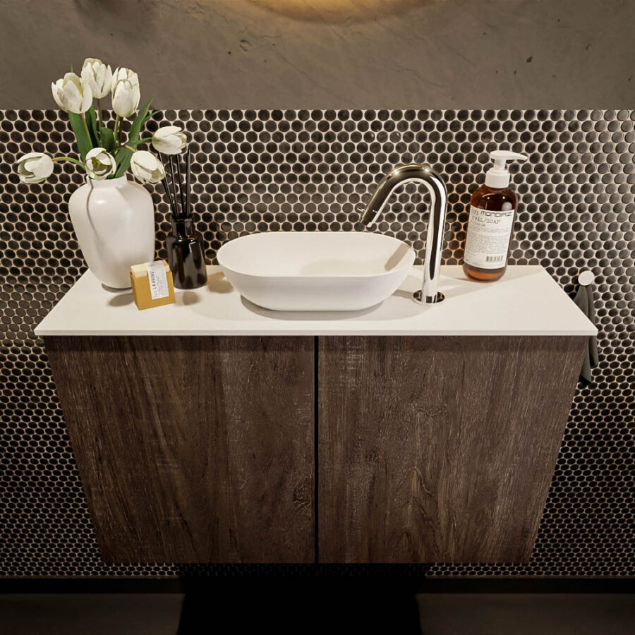 MONDIAZ FOWY toiletmeubel 80cm kleur dark brown. Waskom positie midden kleur talc | talc. Met 1 kraangat - Afbeelding 2