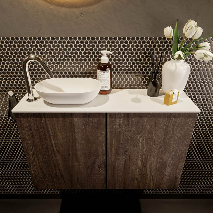 MONDIAZ FOWY toiletmeubel 80cm kleur dark brown. Waskom positie links kleur talc | talc. Met 1 kraangat - Afbeelding 2