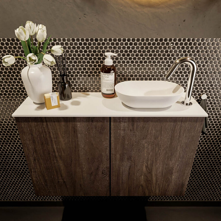 MONDIAZ FOWY toiletmeubel 80cm kleur dark brown. Waskom positie rechts kleur talc | talc. Met 1 kraangat - Afbeelding 2