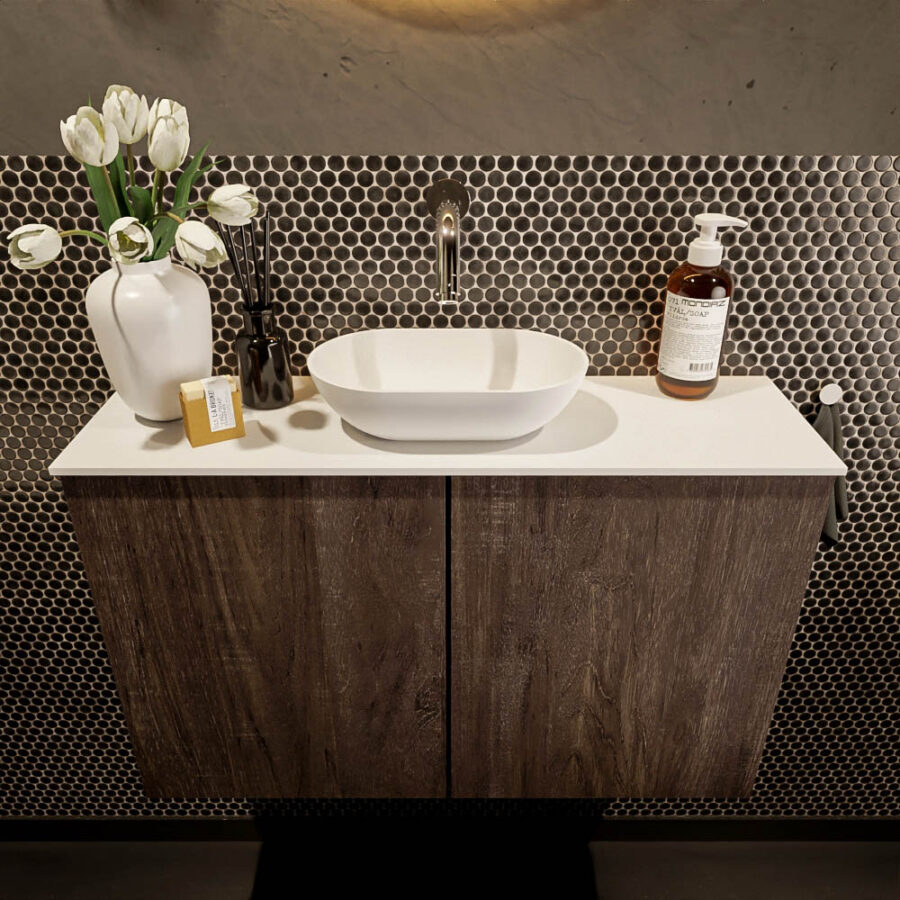 MONDIAZ FOWY toiletmeubel 80cm kleur dark brown. Waskom positie midden kleur talc | talc. Zonder kraangat - Afbeelding 2