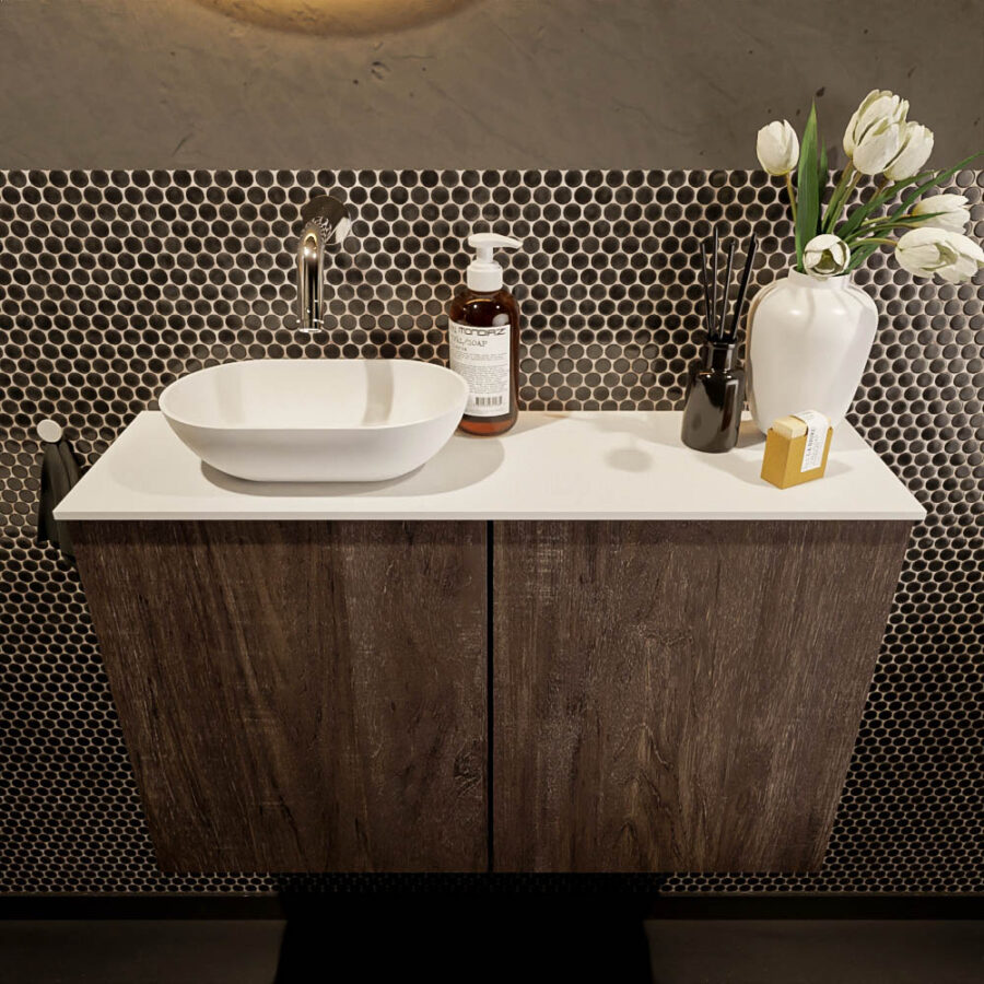 MONDIAZ FOWY toiletmeubel 80cm kleur dark brown. Waskom positie links kleur talc | talc. Zonder kraangat - Afbeelding 2