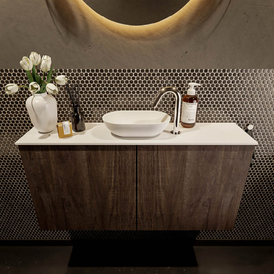 MONDIAZ FOWY toiletmeubel 100cm kleur dark brown. Waskom positie midden kleur talc | talc. Met 1 kraangat - Afbeelding 2
