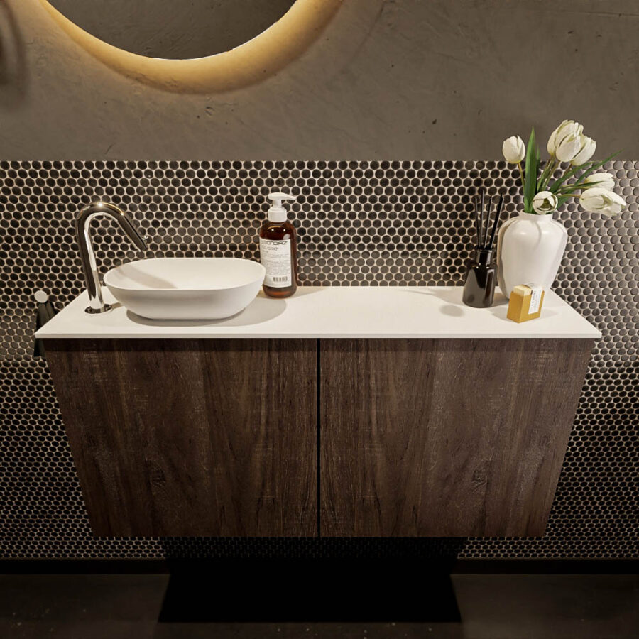 MONDIAZ FOWY toiletmeubel 100cm kleur dark brown. Waskom positie links kleur talc | talc. Met 1 kraangat - Afbeelding 2