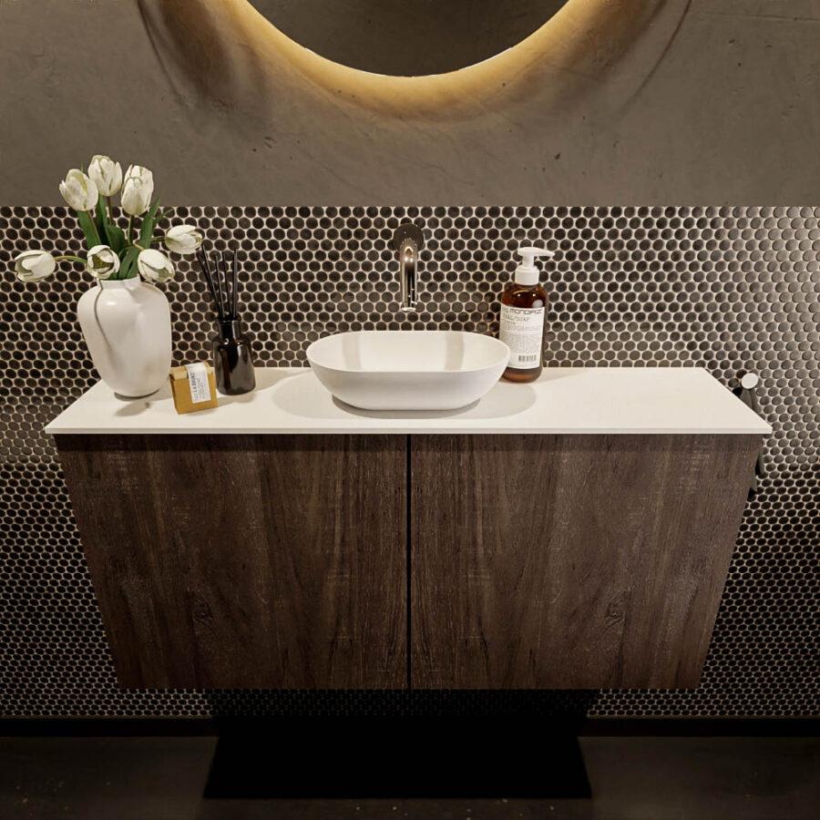 MONDIAZ FOWY toiletmeubel 100cm kleur dark brown. Waskom positie midden kleur talc | talc. Zonder kraangat - Afbeelding 2